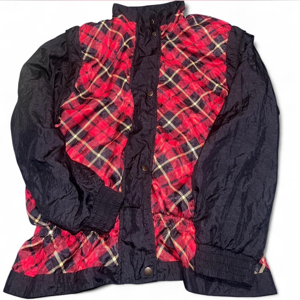 80s Lavon Plaid Bomber Jacket - Red and Black with Shoulder Pads